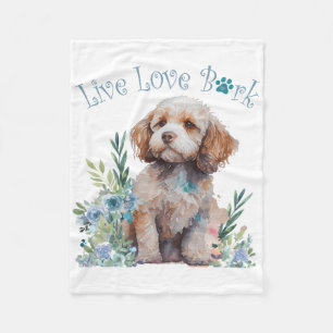 Cockapoo Hundmamma Blommig Fleecefilt