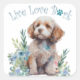 Cockapoo Hundmamma Blommig Fyrkantigt Klistermärke