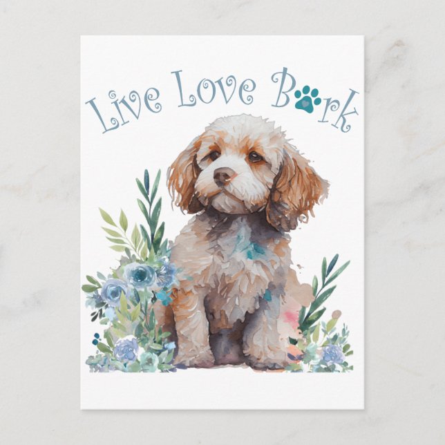 Cockapoo Hundmamma Blommig Vykort (Framsida)