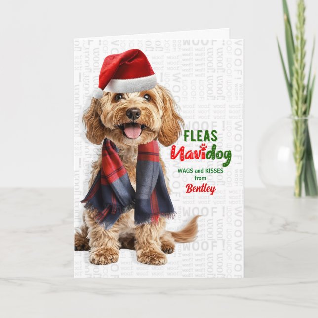 Cockapoo Hundras Funna Lopp Navidog med Namn Helgkort (Framsida)
