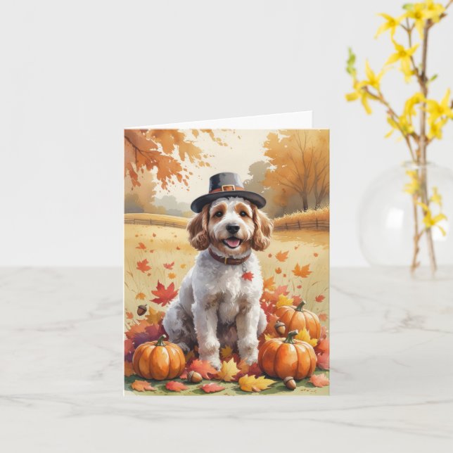 Cockapoo i höstlöv Thanksgiving Konst Kort (Gul blomma)