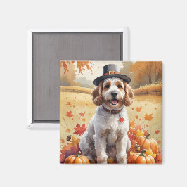 Cockapoo i höstlöv Thanksgiving Konst Magnet
