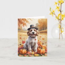 Cockapoo in Höst löv Thanksgiving Art Kort