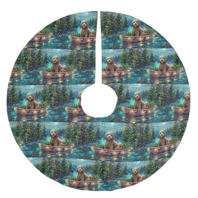 Cockapoo Jul Festlig resa Julgransmatta Borstad Polyester (Framsidan)