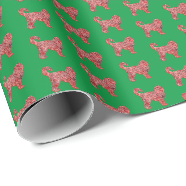 Cockapoo jul Hund Cute Silhouette Grönt Presentpapper (Rullad Hörn)
