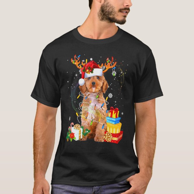 Cockapoo jul renar tomte lampor hund jul t shirt (Framsida)