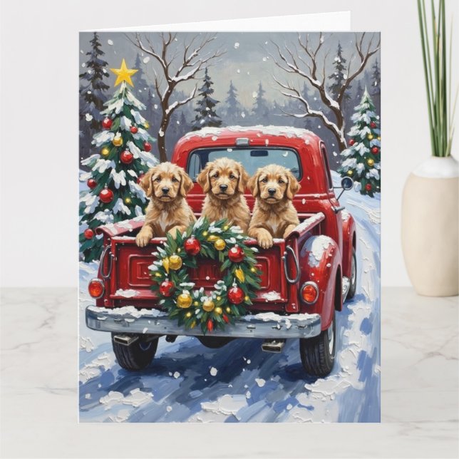 Cockapoo jul röd lastbil högtid kort (Framsida)
