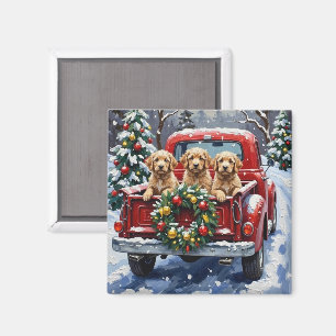 Cockapoo jul röd lastbil högtid magnet