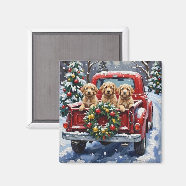 Cockapoo jul röd lastbil högtid magnet (Front/Back)
