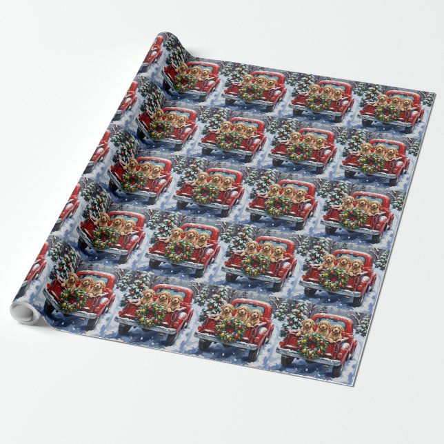 Cockapoo jul röd lastbil högtid presentpapper (Utrullad)