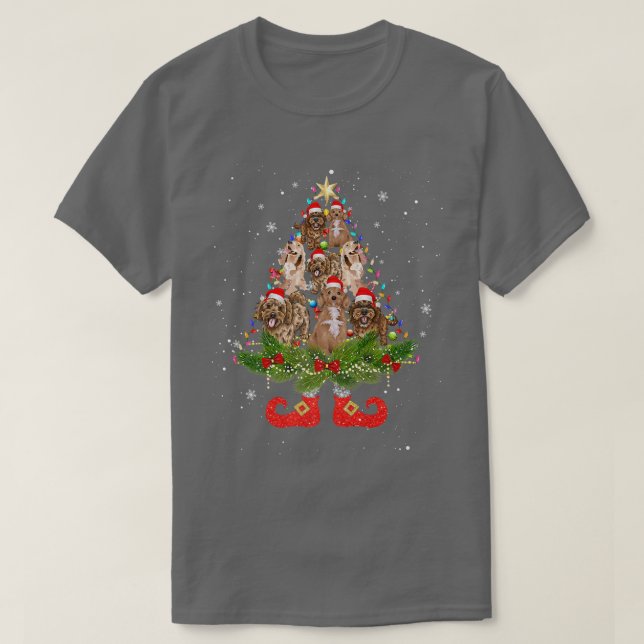 Cockapoo Julgran Ljus Cute Santa Hat Hund T Shirt (Design framsida)