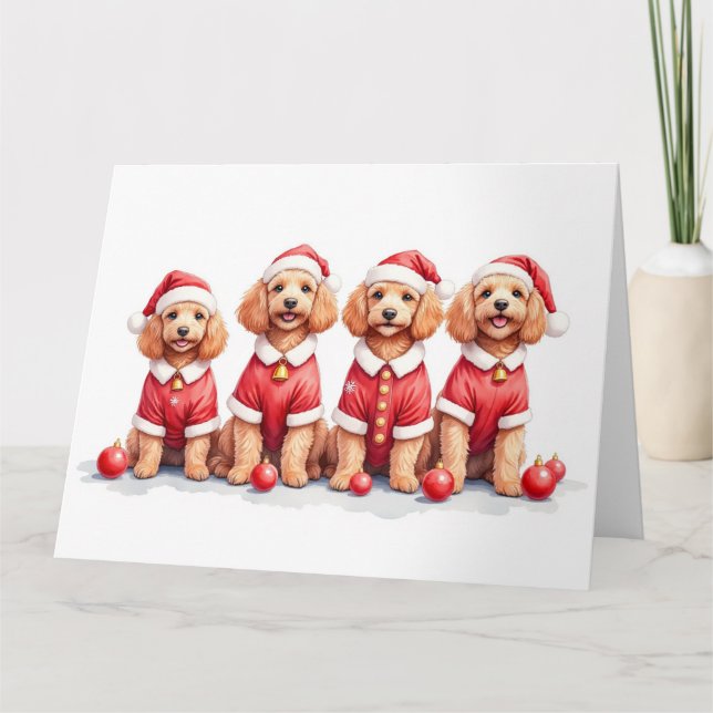 Cockapoo julklänning tomtehatt kort (Framsida)