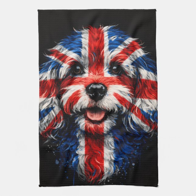Cockapoo kök Union Jack Brittisk Hund handduk Kökshandduk (Vertikal)
