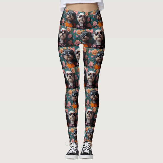 Cockapoo med hjärtrusor Alla hjärtans dag Leggings (Framsida)