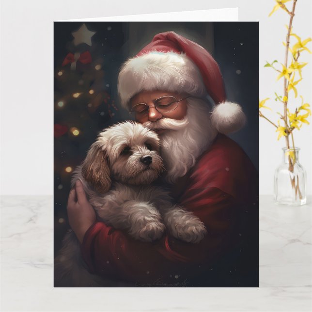 Cockapoo med Jultomten julafton Kort (Gul blomma)