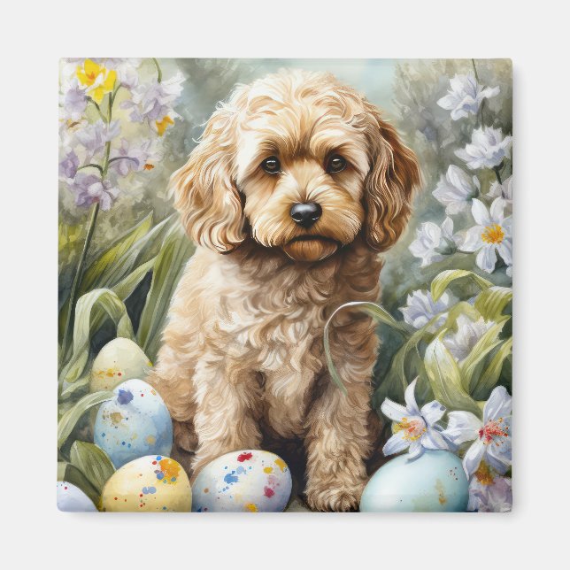 Cockapoo med Påskägg Helgdag Magnet (Framsidan)