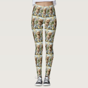 Cockapoo med påskägg Semester Leggings