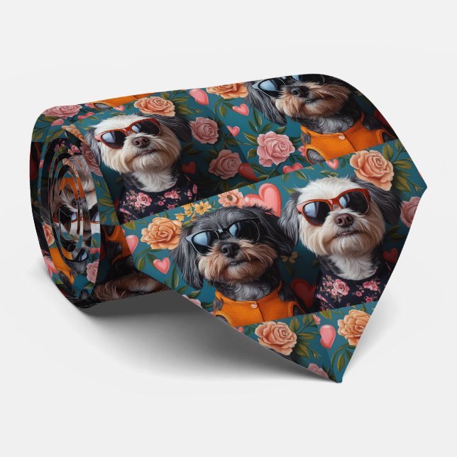 Cockapoo med Ro hjärtans hjärtdag Slips (Rullad)