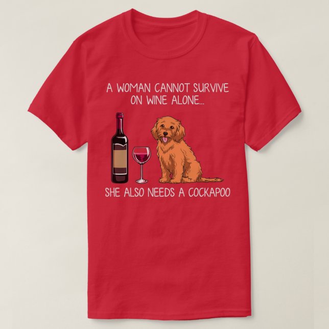 Cockapoo och vin Rolig hund  T Shirt (Design framsida)