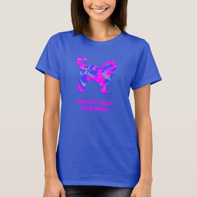 Cockapoo Pet Hund Silhouette Rosa Blue Best Mamma T Shirt (Framsida)