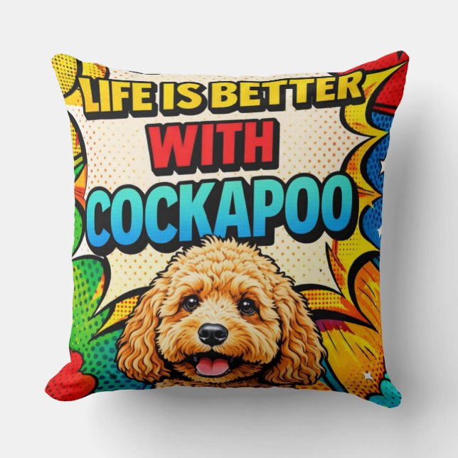 Cockapoo Pop Art Kudd | Roligt Present till Hundäg Kudde (Framsida)