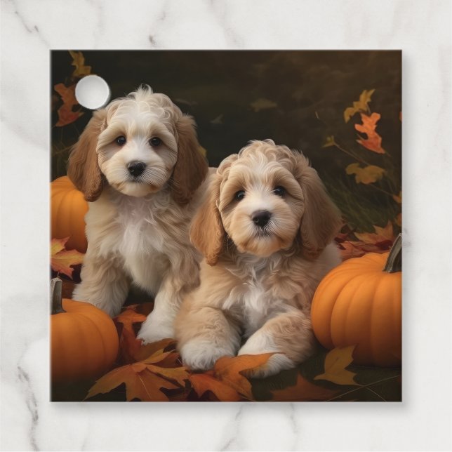 Cockapoo Puppy Autumn Delight Pumpkin Gåvor Etiketter (Framsida)