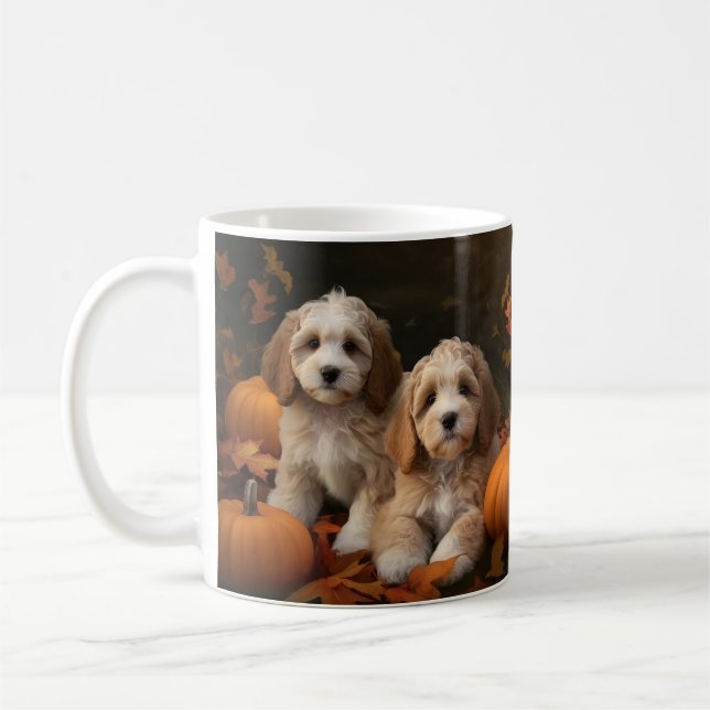 Cockapoo Puppy Autumn Delight Pumpkin Kaffemugg (Vänster)