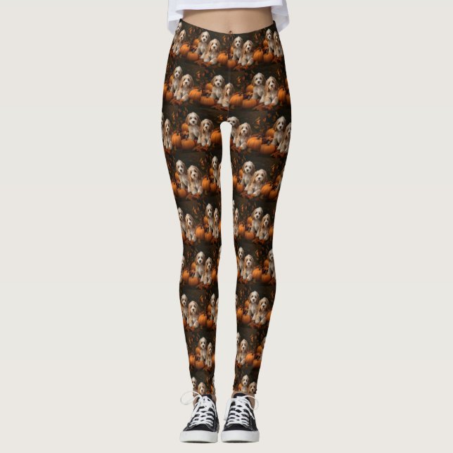 Cockapoo Puppy Autumn Delight Pumpkin Leggings (Framsida)