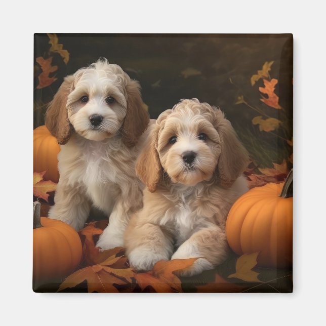 Cockapoo Puppy Autumn Delight Pumpkin Magnet (Framsidan)