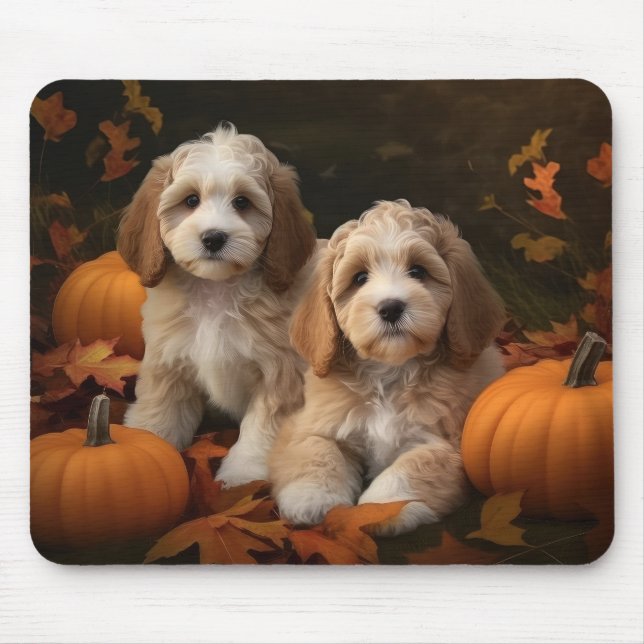 Cockapoo Puppy Autumn Delight Pumpkin Musmatta (Framsidan)