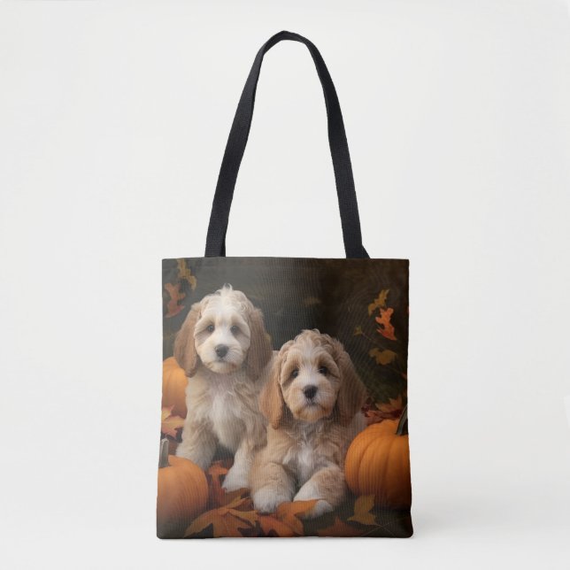 Cockapoo Puppy Autumn Delight Pumpkin Tygkasse (Framsida)