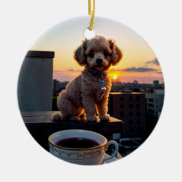 Cockapoo puppy enjoying coffee | Morning Joy with  Julgransprydnad Keramik