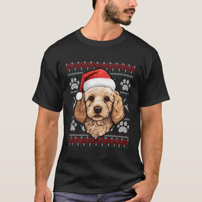 Cockapoo Santa Hat-julen Rolig hund Mamma Pappa T Shirt (Framsida)