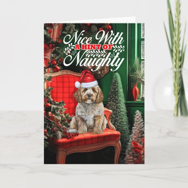 Cockapoo Santa Hund Naughty Nice Helgkort (Framsida)