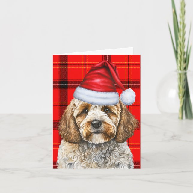 Cockapoo Santa Hund Red Helgdag Play-jul Helgkort (Framsida)