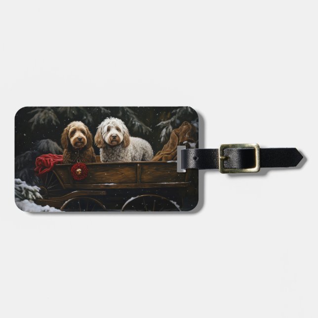 Cockapoo Snöig Släde Juldekoration Bagagebricka (Horisontell Framsida)
