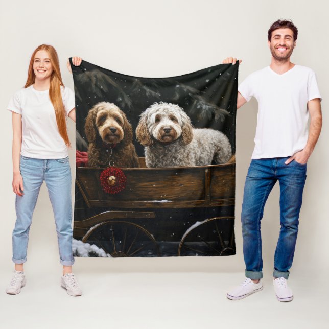 Cockapoo Snöig släde juldekoration    Fleecefilt (På plats)