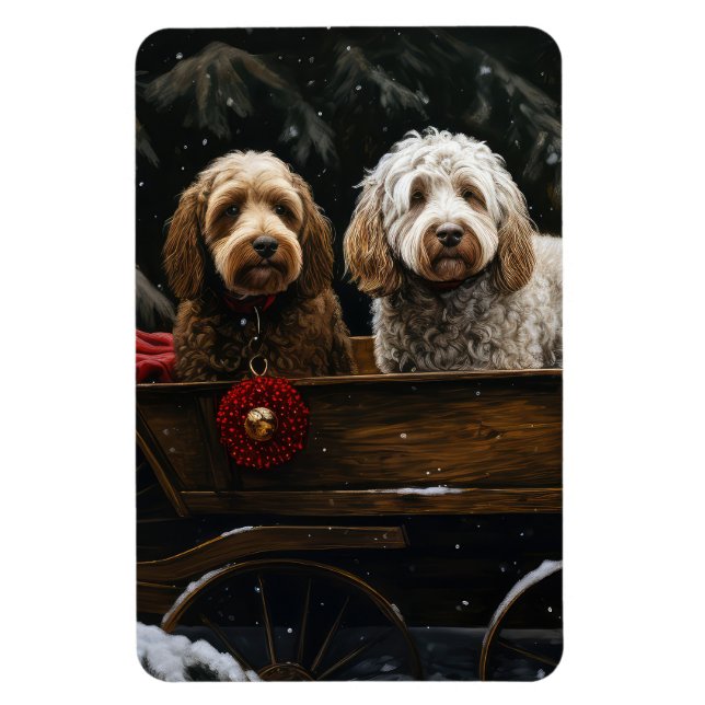 Cockapoo Snöig Släde Juldekoration Magnet (Vertikal)