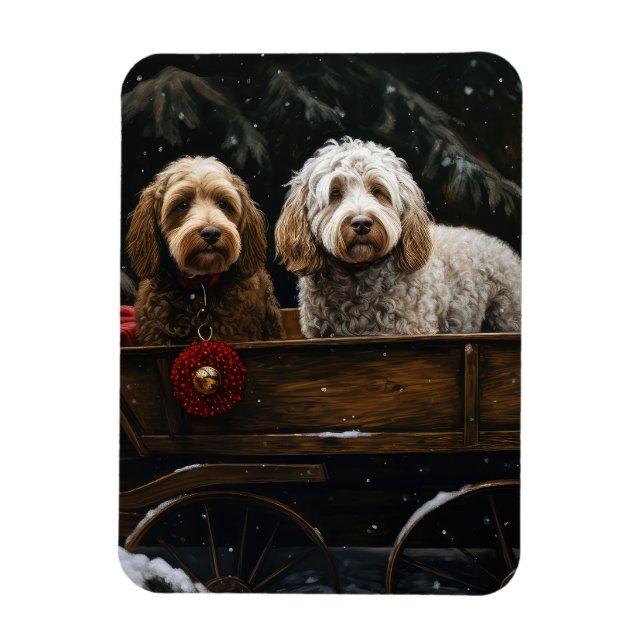 Cockapoo Snöig Släde Juldekoration Magnet (Vertikal)