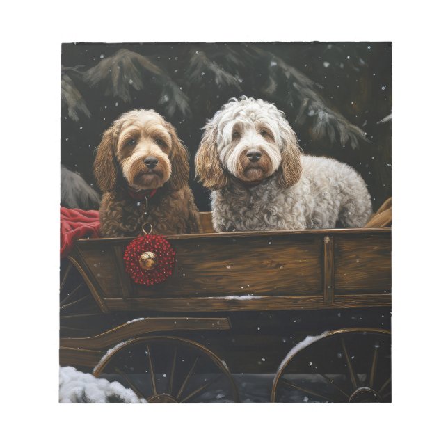 Cockapoo Snowy Sleigh-juldekretet Anteckningsblock (Framsida)