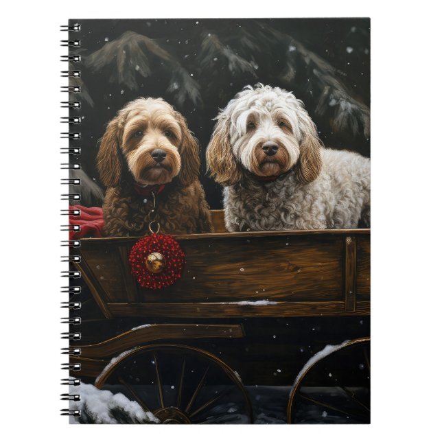 Cockapoo Snowy Sleigh-juldekretet Anteckningsbok (Framsidan)