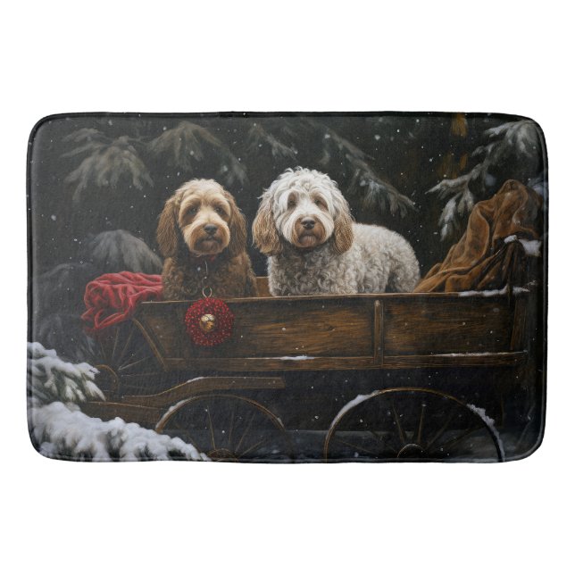 Cockapoo Snowy Sleigh-juldekretet Badrumsmatta (Framsidan)