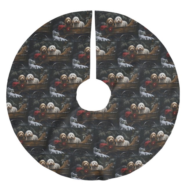 Cockapoo Snowy Sleigh-juldekretet Julgransmatta Borstad Polyester (Framsidan)