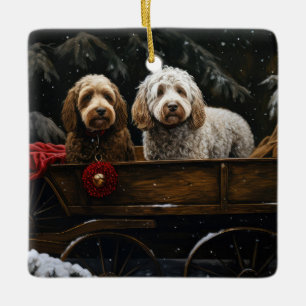 Cockapoo Snowy Sleigh-juldekretet Julgransprydnad Keramik