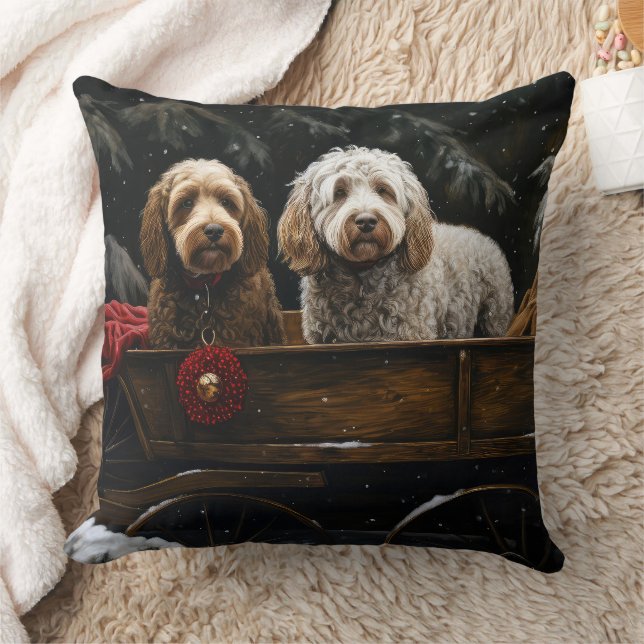 Cockapoo Snowy Sleigh-juldekretet Kudde (Filt)