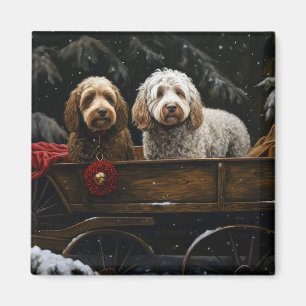 Cockapoo Snowy Sleigh-juldekretet Magnet