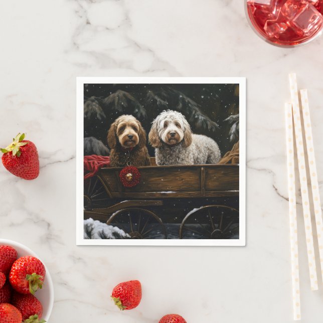 Cockapoo Snowy Sleigh-juldekretet Pappersservett (Insitu)