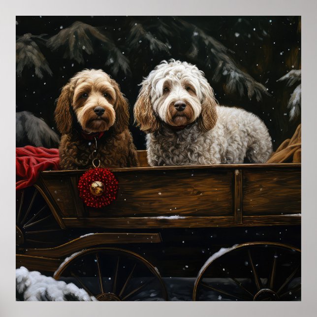 Cockapoo Snowy Sleigh-juldekretet Poster (Framsidan)