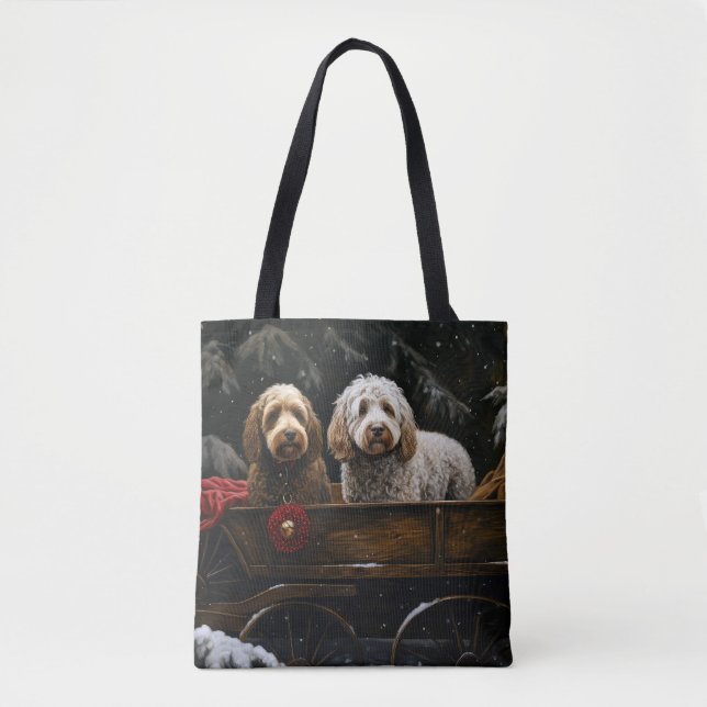 Cockapoo Snowy Sleigh-juldekretet Tygkasse (Framsida)