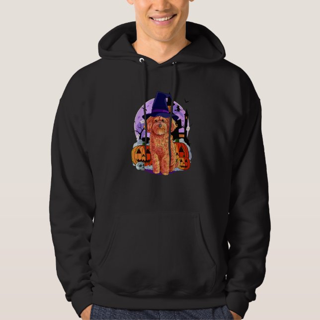 Cockapoo Söt Hund Halloween Häxa Pumpa Hoodie (Framsida)